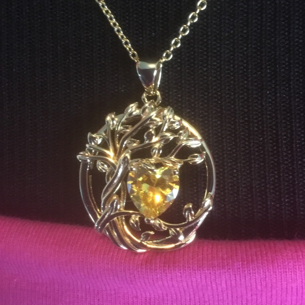 Fancime Tree of Life Heart Birthstone Necklace Fanci Me Sterling Citrine NEW - Picture 4 of 16